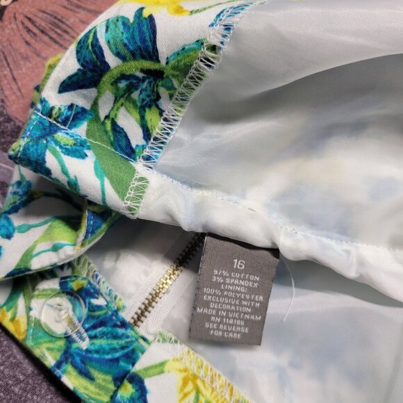 Unbranded Altered Size 16 Yellow Green Colorful Floral Zip Knee Length Skirt - Picture 7 of 7